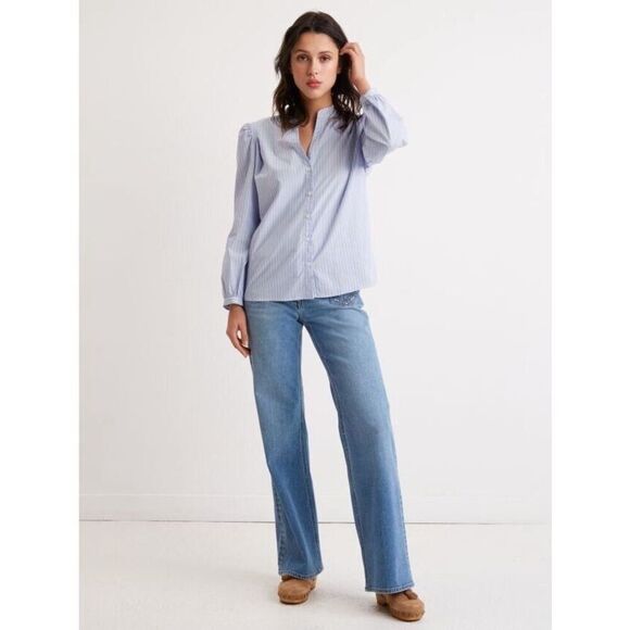 Gerard Darel Cotton Blouse Women’s FR 36 US 4 Buttons Long Sleeve Stripes Blue‎ - Picture 1 of 7